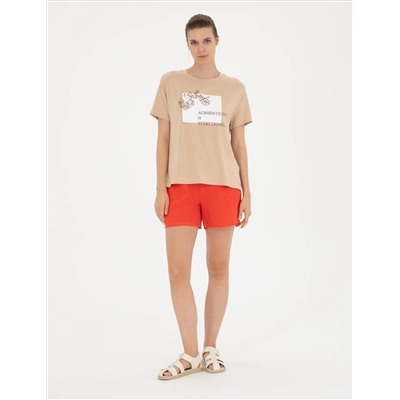 Nar Çiçeği Keten Comfort Fit Bermuda Şort