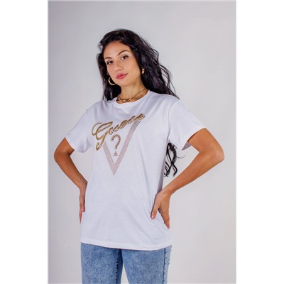 Футболка "Guess" с треугольником стразы, камешки, бусины