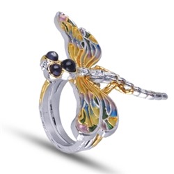 Кольцо Стрекоза (эмаль микс; покрытие родий, золото), Есть комплект