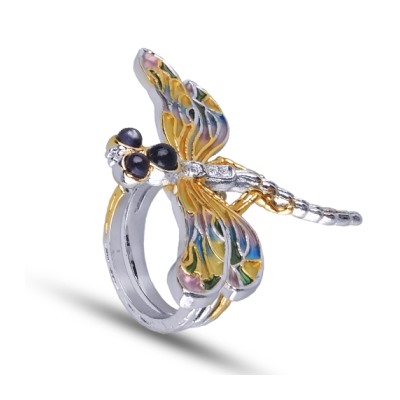 Кольцо Стрекоза (эмаль микс; покрытие родий, золото), Есть комплект