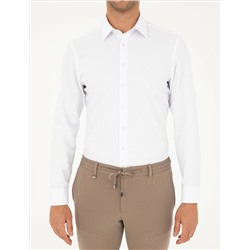 Beyaz Slim Fit Armürlü Uzun Kollu Gömlek