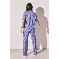 Pijama largo camisero estampado sello