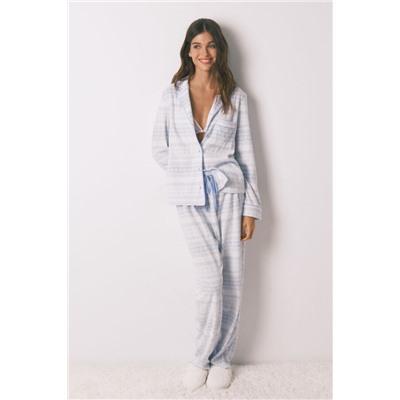 Pijama largo camisero polar cenefa