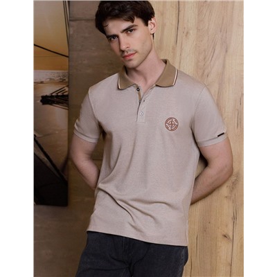 Футболка поло с воротником на пуговицах из полотна пике с меланжевым плетением с эластаном