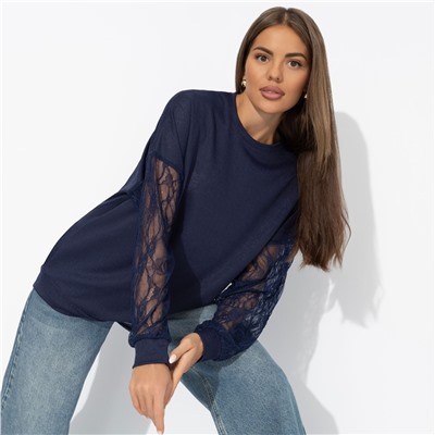 Свитшот с декоративными рукавами, Роскошь без пафоса (синий)