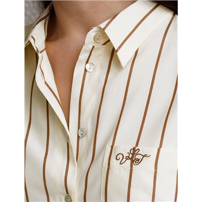 Блузка в полоску свободного силуэта с карманом из эластичного хлопка