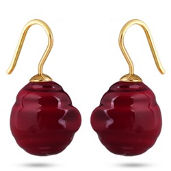 Серьги (Майорка 14мм барочная вишневая; покрытие золото), Есть комплект