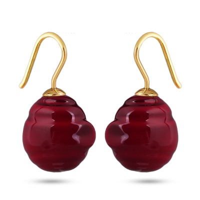 Серьги (Майорка 14мм барочная вишневая; покрытие золото), Есть комплект