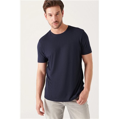 Avva Erkek Lacivert Ultrasoft Bisiklet Yaka Düz Standart Fit Normal Kesim Modal T-shirt B001171