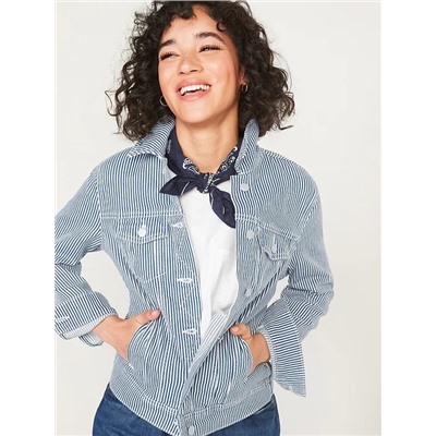 Railroad-Stripe Jean Jacket for Women