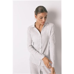 Pijama largo algodón canalé gris