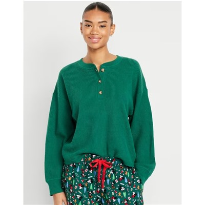 Oversized Cozy Waffle Henley Top