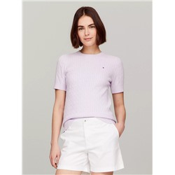 Short-Sleeve Cable Knit Sweater