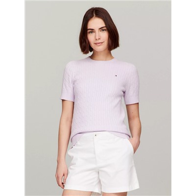 Short-Sleeve Cable Knit Sweater