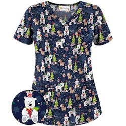 UA Antarctic Christmas Navy Print Scrub Top