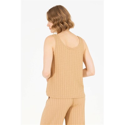 Kadın Camel Bisiklet Yaka Kolsuz Tişört