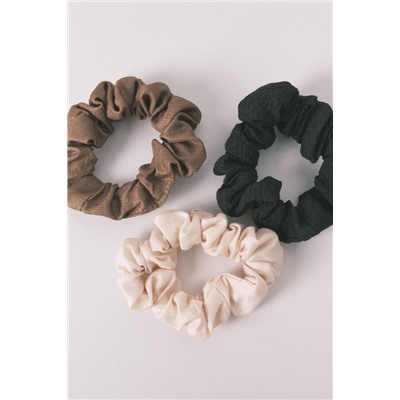 Pack 3 mini scrunchies negro/marrón/blanco