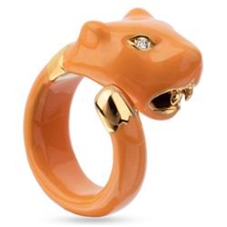 Кольцо Пантера (эмаль оранжевая, кристаллы SW белые; покрытие золото), Есть комплект