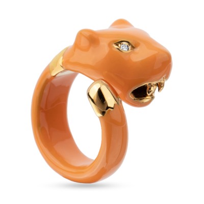 Кольцо Пантера (эмаль оранжевая, кристаллы SW белые; покрытие золото), Есть комплект