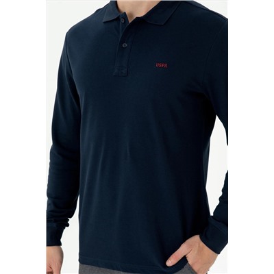 Erkek Lacivert Polo Yaka Basic Sweatshirt