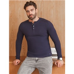 Лонгслив с воротником на пуговицах и декоративными швами из премиального хлопка с эластаном