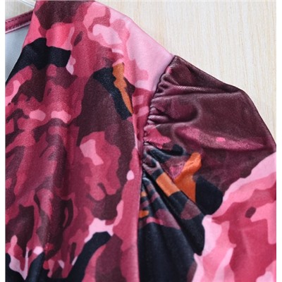 Женское платье в стиле ретро из бархата с цветочным принтом