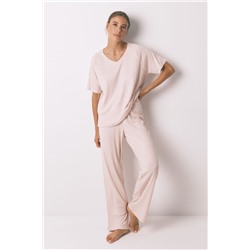 Pijama largo canalé perchado rosa