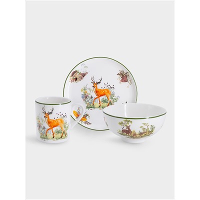 Набор, 3 пр, тарелка 18 см, салатник 13 см, кружка 200 мл, Олени