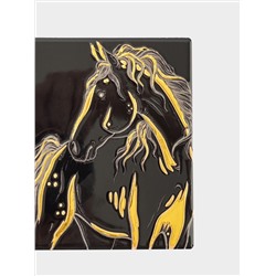 Подставка под кружку, 11х11 см, керамика/пробка, квадратная, черная, Лошадь, Horse