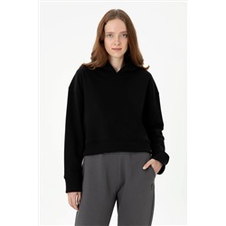 Kadın Siyah Kapüşonlu Sweatshirt