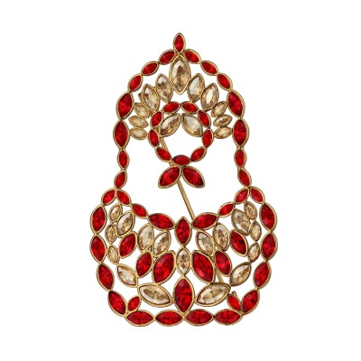 Брошь Матрешка (кристаллы SW красные, шампань; покрытие золото), Есть комплект