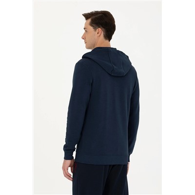 Erkek Lacivert Kapüşonlu Örme Hırka