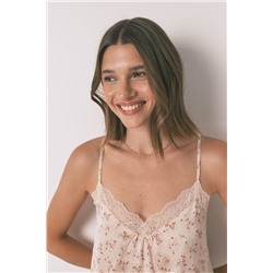 Camisón holgado satén flor rosa