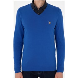 Erkek Slim Fit V Yaka Saks Basic Kazak