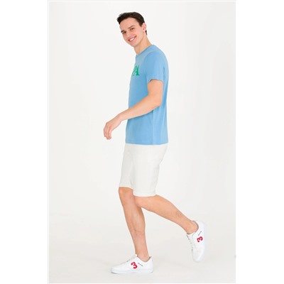 Erkek Turkuaz Basic Bisiklet Yaka Tişört