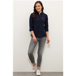 Kadın Lacivert Uzun Kollu Basic Gömlek