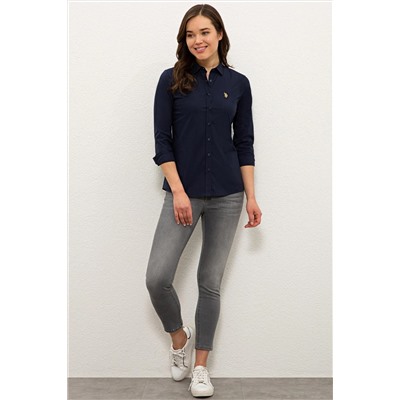 Kadın Lacivert Uzun Kollu Basic Gömlek