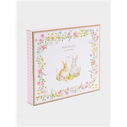 Блюдо для яиц, 21 см, 6 отд, фарфор P, белое, Кролики и цветы, Happy Easter