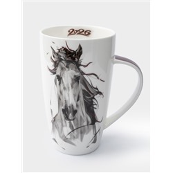 Кружка, 600 мл, фарфор F, черно-белая, Конь, Horse