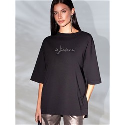 Футболка оверсайз с принтом стразами из премиального хлопка с эластаном