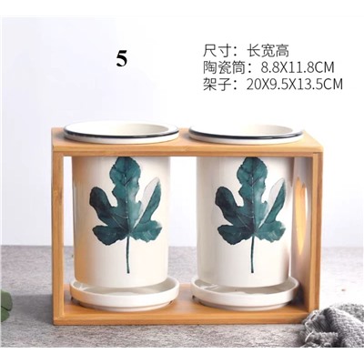 Керамический набор для столовых приборов с деревянной подставкой