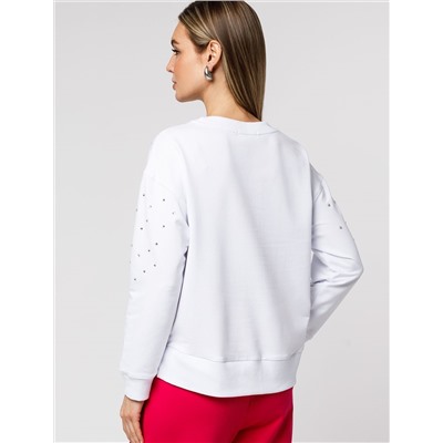 Свитшот из эластичного футера с принтом стразами