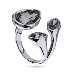 Кольцо Эйва (кристаллы SW темно-серые; покрытие родий), Есть комплект