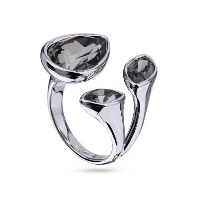 Кольцо Эйва (кристаллы SW темно-серые; покрытие родий), Есть комплект