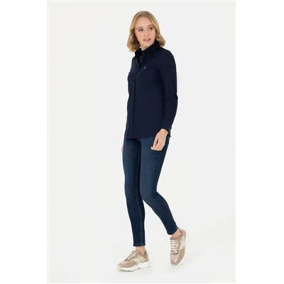 Kadın Lacivert Uzun Kollu Basic Gömlek