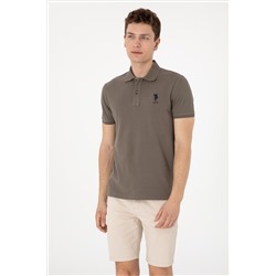 Erkek Slim Fit Polo Yaka Vizon Basic Tişört