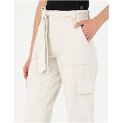 Krem Keten Karışımlı Jogger Fit Kanvas Pantolon