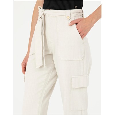 Krem Keten Karışımlı Jogger Fit Kanvas Pantolon
