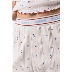 Pijama largo algodón Snoopy flores blanco