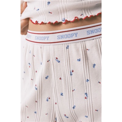 Pijama largo algodón Snoopy flores blanco